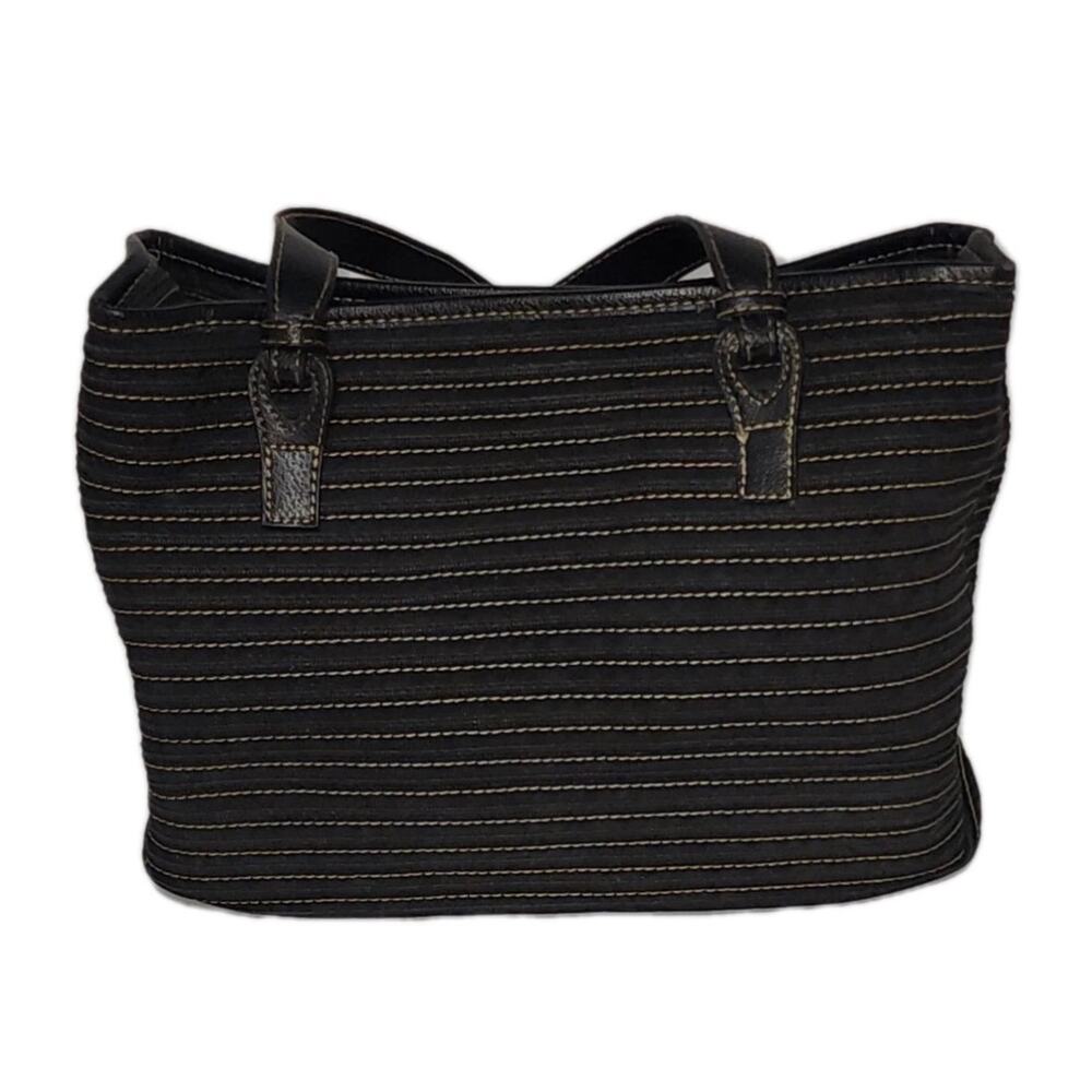 Liz Claiborne black woven shoulder bag contrasting stitching - Picture 5 of 12